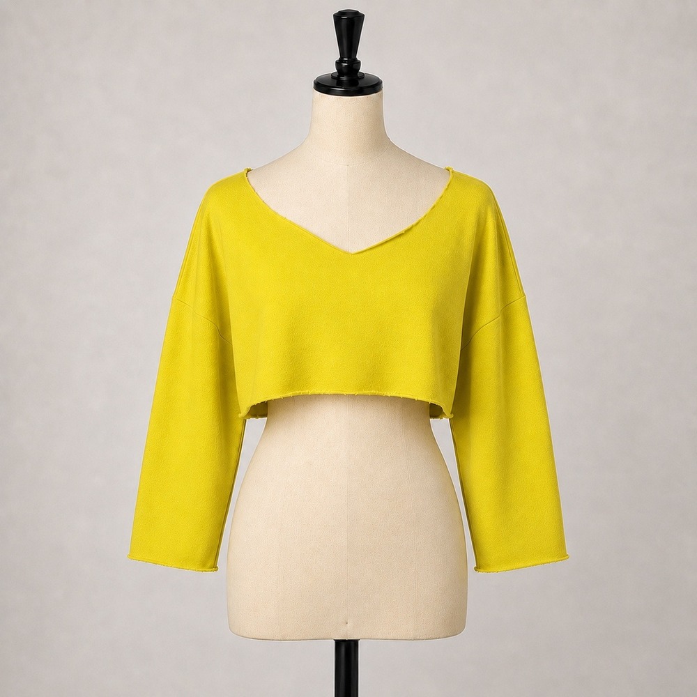 Free People Movement Cropped Sweatshirt Neon Yellow V-Neck Pullover Oversized M